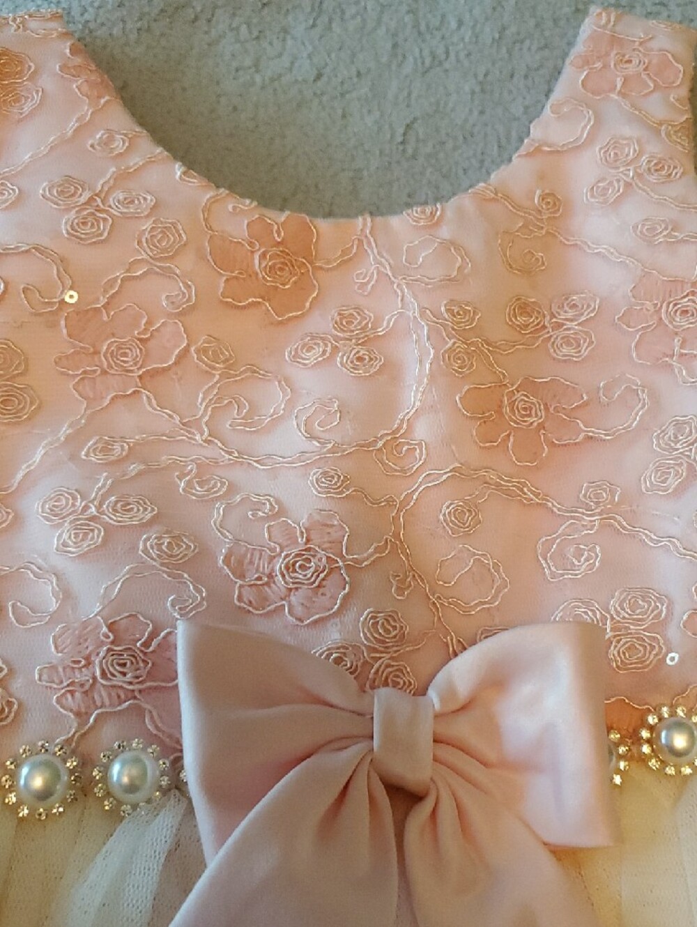 Pink Tulle Layered Girls' Dress with Bow - Picture 4 of 6